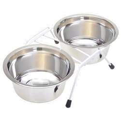 Van Ness Pets Raised Double Dish Dog Feeder with Wire Rack And (2) 16 OZ Food And Water Bowls