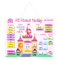 Navaris Kids Magnetic Calendar Board - My First Calendar Daily Magnet Stickers Wall Chart with Seasons, Weather, Months for Children - Pink Princess