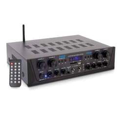 Pyle 500W Karaoke Wireless Bluetooth Amplifier - 4 Channel Stereo Audio Home Theater Speaker Sound Power Receiver with AUX IN, FM, RCA Subwoofer Speakers OUT, USB, Microphone IN with Echo