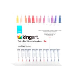 KINGART 415-24 24 pc. Dual Twin-Tip Sketch Markers, Fine Tip & Brush Tip Pens, Water-Based Ink for Coloring, Calligraphy, Journaling, Drawing, Doodling and More, Includes 24 Vivid Colors