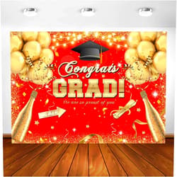 Avezano Congrats Grad Backdrop for Class of 2023 Congratulate Graduation Party Decorations Photography Background Grad Celebration Prom Party Photoshoot Supplies (7x5ft, Red)