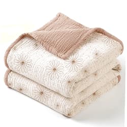 Lulu moon Muslin Quilt Blanket, Crib Blanket for Baby and Toddler,47x47 Inches(Sand Daisy)
