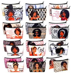 Talltalk 24 Pcs Black African Women Makeup Bag Toiletry Canvas Makeup Bags Zipper Cosmetic Pouch Reusable Multi Purpose Organizer for Mother's Day Inspirational Gifts