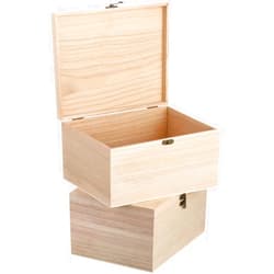Yookeer 6 Pcs Large Unfinished Wooden Box with Hinged Lid and Front Clasp, Rectangle Unpainted Crafts DIY Wood Boxes Treasure Chest Stash Box for Art Gifts Jewelry Home Storage, 10.6x8.1x5.7 Inch