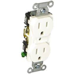 Hubbell BR15WHI Receptacle, Duplex Straight Blade, Common Ground, 15 amp, 125V, B/S, White
