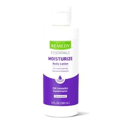 Medline Remedy Essentials Moisturizing Body Lotion (4 oz Bottle), Unscented, Hydrating, Non-Greasy, For Dry Skin, Hypoallergenic, Men, Women, Elderly