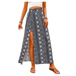 SweatyRocks Women's Split Thigh Printed Skirts High Waisted Vacation Boho Skirts with Shorts