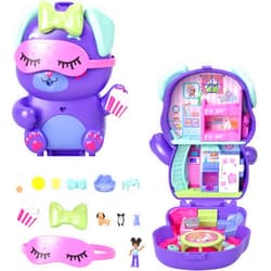Polly Pocket Dolls and Playset, Sleepover Puppy Compact, Travel Toy with 1 Micro Doll, Pet Dogs, Food & Fashion Styling Accessories