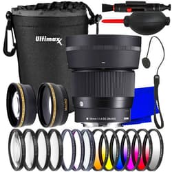 PhoenixPhoto | Sigma Intl Sigma 56mm f/1.4 DC DN Contemporary Lens for Canon EF-M + 4PC Macro Close-Up Filter Kit, 6PC Gradual Color Filter Kit, 0.43x Wide-Angle Lens Attachments, Water-Resistant Lens Pouch & More(24pc Bundle)