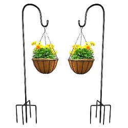 Fancyhome 2 Pack Bird Feeder Pole, 38Inch Adjustable Heavy Duty Shepherds Hooks, 5 Prong Plant Hangers Outdoors Metal Hanger Hooks for Garden Plant Hooks for Wedding Decor (Black)
