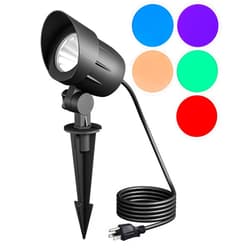 EDISHINE 120V Spotlight Outdoor, Plug in Outdoor LED Spot Light with 5 Lenses, 10W 900LM 5000K, One-Piece Die-cast Aluminum, IP65 Landscape Lighting for Holiday Yard Flag Tree
