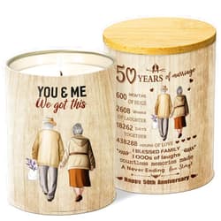 KERAOO 50th Anniversary Romantic Gift, 50th Anniversary Wedding Gifts for Him Her, 50th Golden Wedding Gifts for Wife Mom Husband Dad Grandparents, Gifts for 15 Years of Marriage Lavender Candle