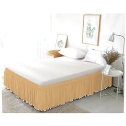 Silver Cotton Luxury Hotel Quality Fabric Pom Pom Tassle Platform Wrap Around Bed Skirt 100% Egyptian Cotton, 1000 Thread Count 12