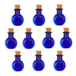 ZenRa 10 Pieces Mini Colored Glass Bottle Cute Jars Vials with cork Wish cork Bottle glass vial pendant (Blue flat round)
