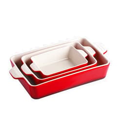 Sweejar Ceramic Bakeware Set, Rectangular Baking Dish Lasagna Pans for Cooking, Kitchen, Cake Dinner, Banquet and Daily Use, 11.8 x 7.8 x 2.76 Inches of Casserole Dishes (Gradient Red)