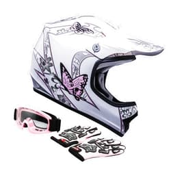 TCT-MOTORPARTS Pink Butterfly Girl DOT Kids Youth Motocross Helmets ATV Off-Road Dirt Bike Motorcycle Full Face Helmet+Gloves+Goggles X-Large