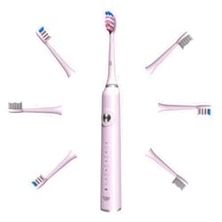JTF Sonic Electric Toothbrush - with Travel Case and 6 Brush Heads, Fast Charging toothbrushes for 60 Days Long Lasting, 5 Modes Power Toothbrush for Women, Pink