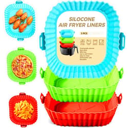 Buauty 3 Pack Air Fryer Silicone Liners 8inch Air Fryer Silicone Pot Reusable Food Grade Silicone Airfryer Liners Baking Basket Accessories Replacement of Flammable Disposable Parchment Paper