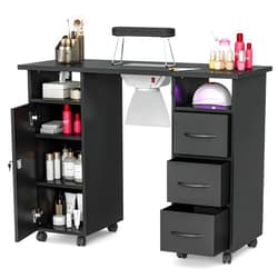 yotefe Nail Desk for Nail Tech with Dust Collector, Acetone Resistant Manicure Table Nail Table Station with 3 Dust Bag & Wrist Rest, Nail Beauty Workstation with Drawers Storage Cabinet, Black