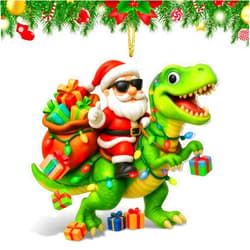 Kowgical Santa Riding Dinosaur Christmas Ornament 2025, Acrylic Animal Ornaments for Christmas Tree, Novelty Party Gifts, Dinosaur Boys Ornament Exchange Gift (Dinosaur)