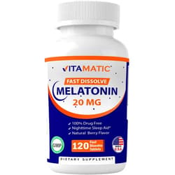 Vitamatic Melatonin 20mg Tablets | Vegetarian, Non-GMO, Gluten Free | HIGH Potency 20 MG | Natural Berry Flavor 120 tablets
