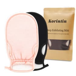 Korintin Exfoliating Glove, Korean Exfoliating Mitt Thickened Body Scrub Gloves, 2Pcs/Set Exfoliating Gloves for Shower, Dead Skin Remover for Body Shower Gloves Exfoliating for Women&Men(Black+Pink)