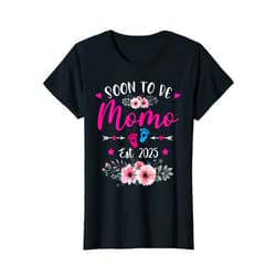 Soon To Be Momo 2025 Funny Mother's day Tee Soon To Be Momo 2025 Mothers Day Promoted To Mom Pregnancy T-Shirt