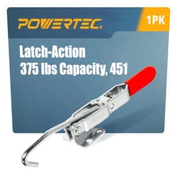 POWERTEC 1PK Toggle Clamp with J Hook, 375 lbs Holding Capacity, 451 Adjustable Pull Action Latch for Smoker, Tool Box, Woodworking Jigs and Fixtures, Cabinet, Tool box, Door, Truck (20308V)