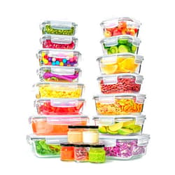 Le'raze 40pc Set Glass Food Storage Containers & Bowls with Airtight Lids - Leakproof BPA-Free Meal Prep Airtight Stackable Lunch Boxes, Kitchen Pantry & Storage Organizers - Microwave Freezer Dishwasher Safe