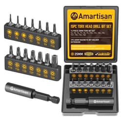 Amartisan Torx Bit Set, Amartisan 15-Piece Security Torx Bit Set, Tamper Resistant Star Bits Set S2 Steel, 1