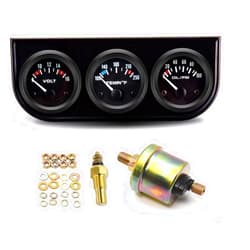 DriSentri Triple Gauge Kit, 52mm 3 in 1 Car Auto Gauge Kit (Voltmeter + Water Gauge + Oil Press Gauge), Triple Auto Dashboard Gauge Set with Black Console for 12V Cars
