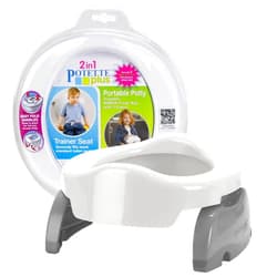 Kalencom Potette Plus 2-in-1 Travel Potty and Trainer Seat - Dual-Purpose Potty Training Toilet Seat - Portable Potty for Toddler Travel - with Durable, Lock-in Legs and Splash Guard - White/Gray
