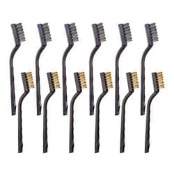 YiwerDer 12PCS Mini Wire Brushes, Stainless Steel & Brass Brush Set, Curved Handle Scratch Brush for Automotive, Cleaning Welding Slag and Rust