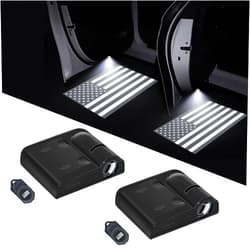 PHETRA 2Pcs Car Door Lights, Wireless Car Door Logo Light, LED Welcome Courtesy Ghost Shadow Projector Lamp, Holeless Magnet Sensor Light Accessories (Black American Flag)
