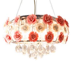 LIAPDG Modern Pink Rose Chandelier, 19.68 x 15.74 Inch Pink Crystal Shaped Chandelier for Bedroom Pendant Lamp Romantic Flower Ceiling Light with Remote Control for Dining Room or Living Room.
