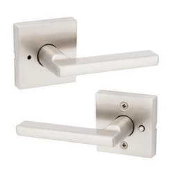Kwikset Halifax Interior Privacy Door Handle with Lock, Door Lever For Bathroom and Bedroom, Satin Nickel Reversible Keyless Push Button Lock Door Lever, with Microban Protection