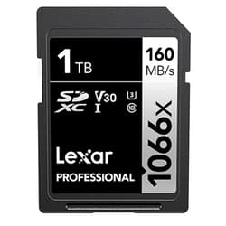 Lexar 1TB Professional 1066x SDXC Memory Card, UHS-I, C10, U3, V30, Full-HD & 4K Video, Up to 160MB/s Read, for DSLR and Mirrorless Cameras (LSD1066001T-BNNNU)