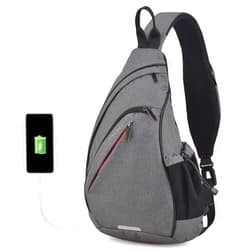 Hanke Sling Bag Men Backpack Unisex One Shoulder Bag Hiking Travel Backpack Crossbody with USB Port Versatile Casual Daypack