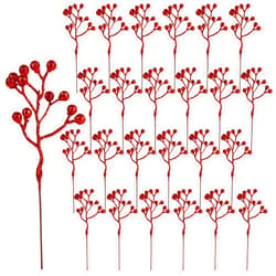CCINEE 24 Pack Christmas Artificial Red Berry Stems,6.9 Inch Xmas Red Glitter Berry Picks Holly Branches for Christmas Tree Ornaments Xmas Wreath DIY Crafts Home Holiday Decor