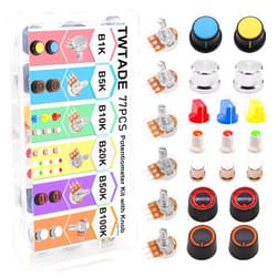 TWTADE 77PCS Potentiometer Kit WH148 B1K B5K B10K B20K B50K B100K Ohm Linear Rotary Variable Resistor Potentiometer with Various Knobs, Nuts and Washers H-055