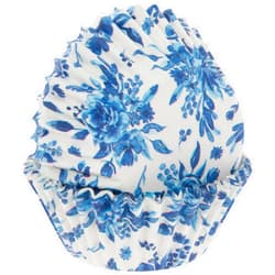 Show-Offs White and Blue Floral Print Decorative Baking Cups - Patterned Paper Liners for Cupcakes, Muffins (Standard Sized) - 50 Count