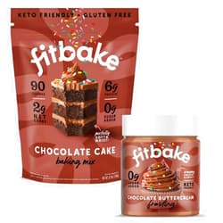 FitBake Chocolate Cake Baking Mix and Chocolate Frosting Bundle | 0g to 2g Net Carbs Per Serving | Keto Friendly Low Carb Food | Naturally Sweetened Keto Snacks | Gluten Free Desserts | No Added Sugar
