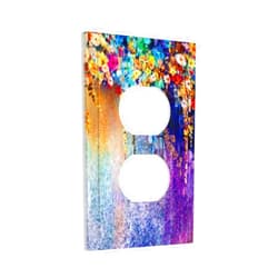 Ifetiful Purple Colored Floral 1 Gang Outlet Cover Watercolor Wildflower Single Duplex Receptacle Wall Plate Decorative Electrical Faceplate Plant Colorful Flower Art Romantic for Girls Kids Bedroom Decor