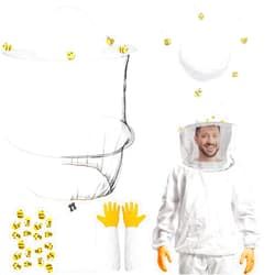 RGISHOP Beekeeper Costume Set Beekeeper Hat with Veil 20pcs Felt Bees Beekeeping Gloves 2 Sheets Double Sided Tape Beekeeping hat with Netting for Bee Keeper Catcher Halloween Costume