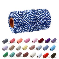 Eqarp 1 Roll 2mm 109 Yard Colourful Cotton Cord Bakers Twine DIY Crafts Gift Wrapping Christmas Wedding Home Decor String Rope (Dark Blue+White)