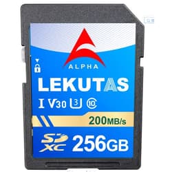 Lekutas 256GB SDXC UHS-I Memory Card - Up to 200MB/s Read Speed, C10, U3, V30, 4K UHD, Full-HD & 4K Video SD Card for Canon Nikon Sony Fujifilm DSLR Cameras or Mirrorless Cameras