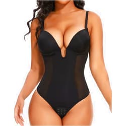 SHAPERIN Women's Backless Body Shaper Bra Faja U Plunge Low Back Thong Shapewear Tummy Control Deep V Bodysuit
