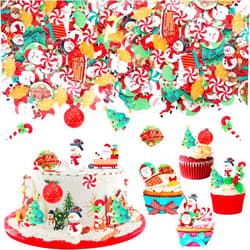 ZHUOWEISM 60 PCS Edible Christmas Cupcake Toppers Santa Claus Snowman Christmas Tree Cupcake Picks Rice Paper Merry Christmas Cake Decorations for Christmas Theme New Year Xmas Holiday Birthday Party Supplies