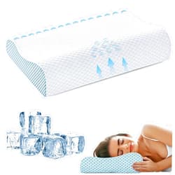 SUFOR Memory Foam Cooling Bed Pillows for Sleeping, Ergonomic Cervical Pillow for Neck and Shoulder Pain Relief, Adjustable Cold Pillow,with Pillowcase（Blue）