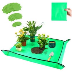 PBQWXES Thickened Repotting Mat for Indoor Plant Transplanting & Soil Mess Control, Waterproof Potting Mat for Succulent Plant, Gardening Tray with 30Pcs Pot Hole Pads, Potting Gift for Plant Lovers